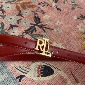 Gold-Logo Red Leather Belt - Elegant Women’s Accessory